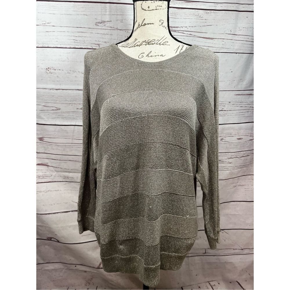 Cathy‎ Daniels Womens Metallic Gold Lurex Striped Knit Sweater Top Size Medium